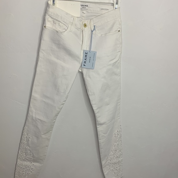 Frame NWT Azure Le Skinny De Jeanne white Skinny Jeans Embroidered leg size 26 - Picture 2 of 10